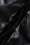 Black Sexy Solid Bandage Patchwork Buckle Turndown Collar Straight Dresses