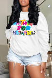 White Casual Cute Print Patchwork O Neck Tops