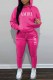 Rose Red Street Print Letter Hooded Collar Long Sleeve Two Pieces