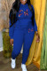 Blue Casual Print Patchwork Hooded Collar Long Sleeve Two Pieces