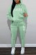 Mint green Street Print Letter Hooded Collar Long Sleeve Two Pieces