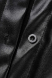 Black Sexy Solid Bandage Patchwork Buckle Turndown Collar Straight Dresses