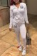 White Casual Print Letter Hooded Collar Long Sleeve Two Pieces
