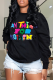 Black Casual Cute Print Patchwork O Neck Tops
