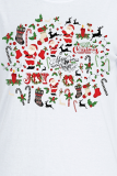 Red Street Cute Print Santa Claus Patchwork O Neck T-Shirts
