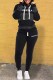 Grey Casual Striped Letter Hooded Collar Long Sleeve Two Pieces