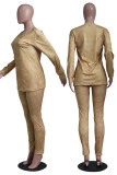 Grey Casual Print Patchwork O Neck Long Sleeve Two Pieces