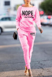 Pink Casual Street Print Patchwork O Neck Long Sleeve Two Pieces