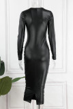 Brownness Casual Solid Basic O Neck Long Sleeve Dresses