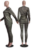 Grey Casual Print Patchwork O Neck Long Sleeve Two Pieces
