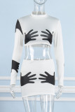 Green Sexy Print Patchwork Turtleneck Long Sleeve Two Pieces