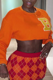 Orange Casual Street Solid Embroidered Patchwork O Neck Tops