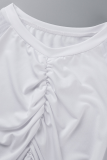 White Sexy Solid Mesh O Neck Long Sleeve Two Pieces