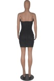 Black Sexy Solid Patchwork Backless Strapless Sleeveless Dress Dresses