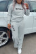 Grey Casual Letter Print Basic O Neck Long Sleeve Two Pieces