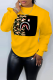 Yellow Street Print Patchwork Letter O Neck Tops