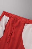 Red Casual Letter Print Patchwork Zipper Collar Long Sleeve Two Pieces