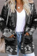 Dark Gray Casual Patchwork Cardigan Collar Outerwear