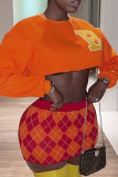 Orange Casual Street Solid Embroidered Patchwork O Neck Tops