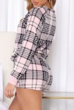 Pink Black Casual Living Print Patchwork O Neck Long Sleeve Two Pieces