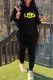 Black Casual Print Letter Hooded Collar Long Sleeve Two Pieces