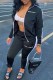 Black Sportswear Print Letter Zipper Collar Long Sleeve Two Pieces