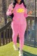 Pink Casual Print Letter Hooded Collar Long Sleeve Two Pieces