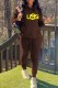 Brown Casual Print Letter Hooded Collar Long Sleeve Two Pieces
