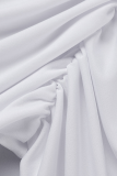 White Sexy Solid Mesh O Neck Long Sleeve Two Pieces