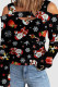 Black Casual Print Hollowed Out Patchwork Square Collar Tops