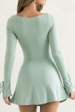 Apricot Sexy Solid Bandage Patchwork Slit Square Collar A Line Dresses