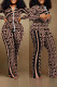 Khaki Casual Daily Print Solid Patchwork Zipper Collar Long Sleeve Two Pieces