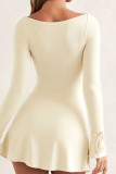 Apricot Sexy Solid Bandage Patchwork Slit Square Collar A Line Dresses