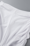 White Sexy Solid Mesh O Neck Long Sleeve Two Pieces
