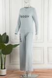 Pink Casual Letter Print Basic O Neck Long Sleeve Two Pieces