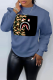 Blue Street Print Patchwork Letter O Neck Tops