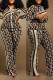 Apricot Casual Daily Print Patchwork Zipper Collar Long Sleeve Two Pieces