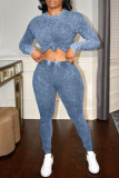 Grey Casual Print Patchwork O Neck Long Sleeve Two Pieces