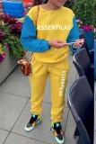 Yellow Casual Print Patchwork Letter O Neck Long Sleeve Two Pieces