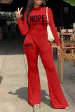 Red Casual Print Patchwork Slit O Neck Long Sleeve Two Pieces