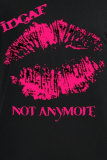 Black Casual Daily Lips Printed Patchwork Letter O Neck T-Shirts