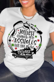 Grey Party Simplicity Print Patchwork Letter O Neck T-Shirts