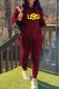 Burgundy Casual Print Letter Hooded Collar Long Sleeve Two Pieces
