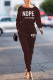 Coffee Casual Street Print Patchwork O Neck Long Sleeve Two Pieces