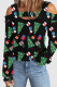 Christmas Tree Casual Print Hollowed Out Patchwork Square Collar Tops