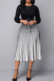 Black Casual Striped Print Patchwork O Neck A Line Dresses