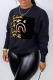 Black Street Print Patchwork Letter O Neck Tops