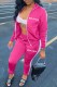 Rose Red Sportswear Print Letter Zipper Collar Long Sleeve Two Pieces