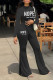 Black Casual Print Patchwork Slit O Neck Long Sleeve Two Pieces