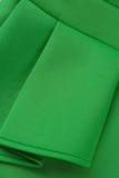 Green Street Solid Flounce One Shoulder Pencil Skirt Dresses